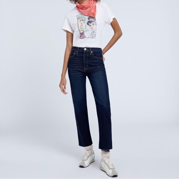 Re/done Ultra High Rise Stove Pipe Jeans Blue Color Barely Worn Size 24 - Picture 5 of 12